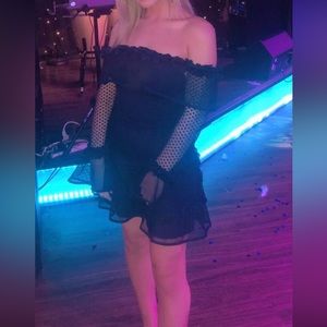 Navy mini off shoulder dress